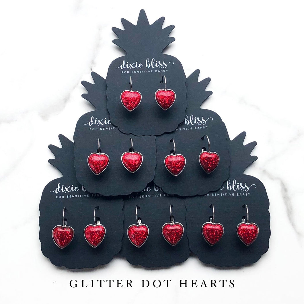Red Glitter Heart Leverbacks
