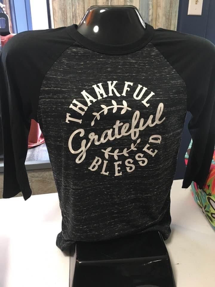 Thankful, Grateful, Blessed Baseball Style Tshirt